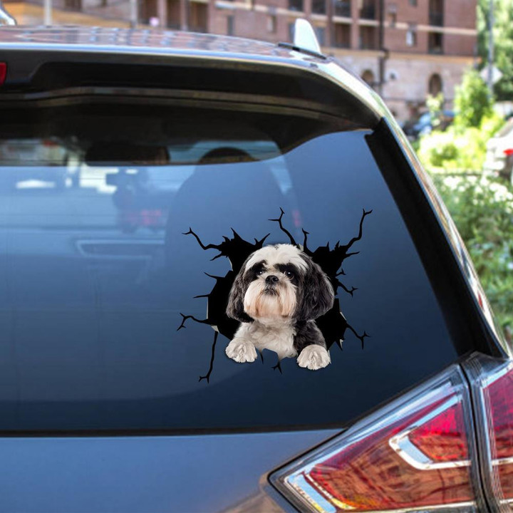 Shih Tzu Dog Breeds Dogs Puppy Crack Window Decal Custom 3d Car Decal Vinyl Aesthetic Decal Funny Stickers Cute Gift Ideas Ae11072 Car Vinyl Decal Sticker Window Decals, Peel and Stick Wall Decals 12x12IN 2PCS