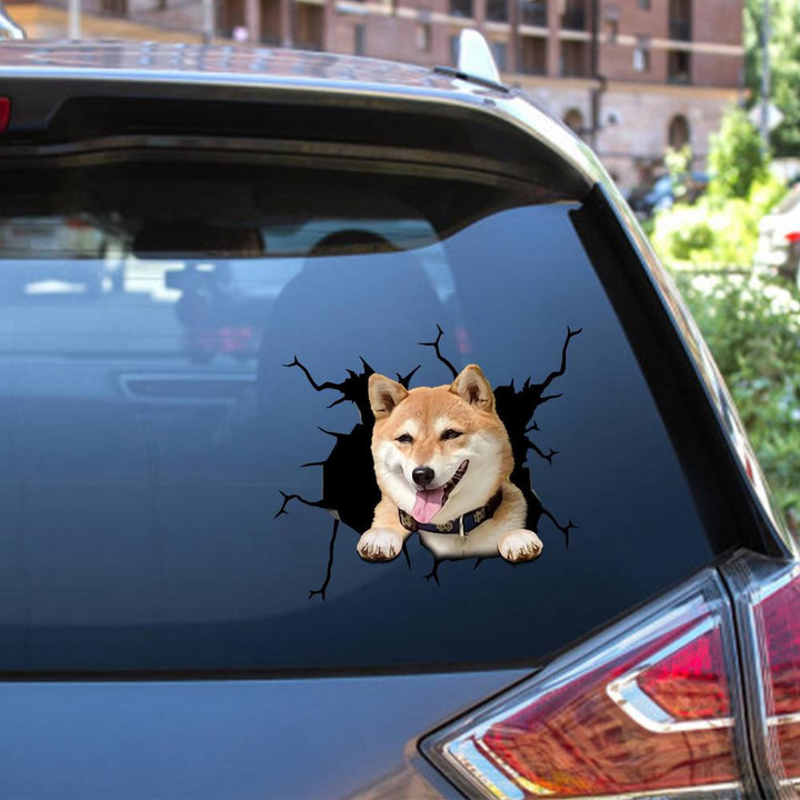 Shiba Inu Crack Window Decal Custom 3d Car Decal Vinyl Aesthetic Decal Funny Stickers Cute Gift Ideas Ae11065 Car Vinyl Decal Sticker Window Decals, Peel and Stick Wall Decals 12x12IN 2PCS