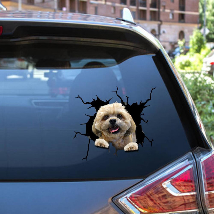 Shih Tzu Dog Breeds Dogs Puppy Crack Window Decal Custom 3d Car Decal Vinyl Aesthetic Decal Funny Stickers Cute Gift Ideas Ae11071 Car Vinyl Decal Sticker Window Decals, Peel and Stick Wall Decals 12x12IN 2PCS