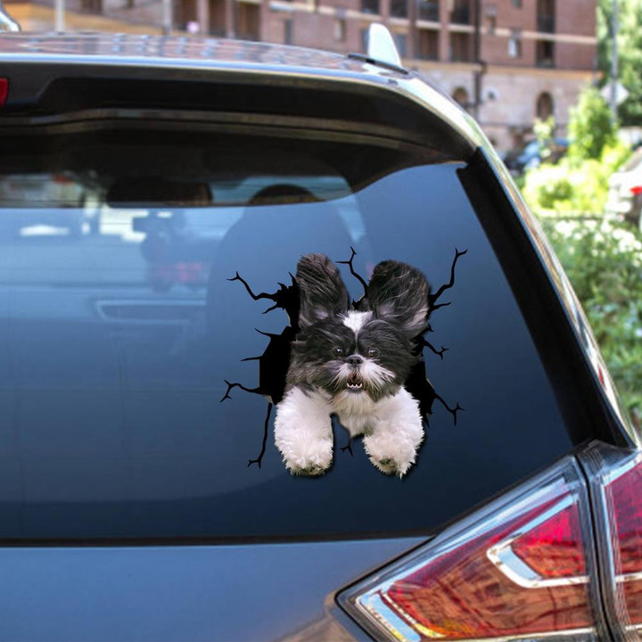 Shih Tzu Dog Breeds Dogs Puppy Crack Window Decal Custom 3d Car Decal Vinyl Aesthetic Decal Funny Stickers Cute Gift Ideas Ae11077 Car Vinyl Decal Sticker Window Decals, Peel and Stick Wall Decals 12x12IN 2PCS