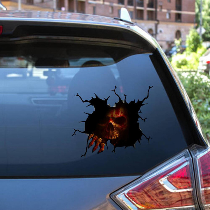 Skull Crack Window Decal Custom 3d Car Decal Vinyl Aesthetic Decal Funny Stickers Home Decor Gift Ideas Car Vinyl Decal Sticker Window Decals, Peel and Stick Wall Decals 12x12IN 2PCS