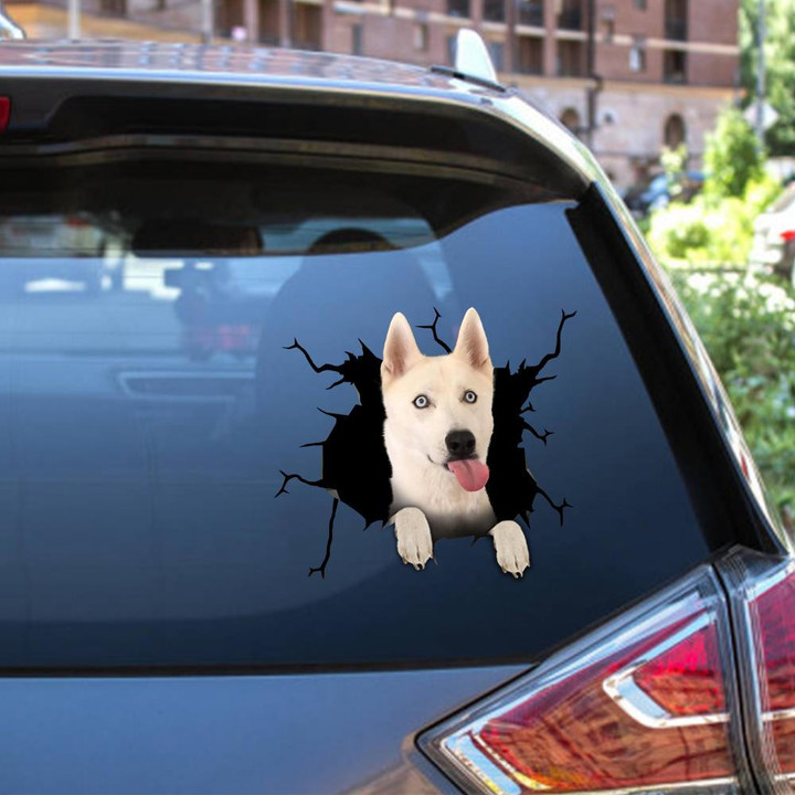 Siberian Husky Crack Window Decal Custom 3d Car Decal Vinyl Aesthetic Decal Funny Stickers Cute Gift Ideas Ae11090 Car Vinyl Decal Sticker Window Decals, Peel and Stick Wall Decals 12x12IN 2PCS