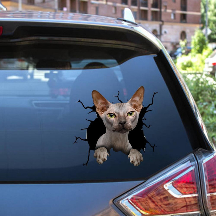 Sphynx Cat Crack Window Decal Custom 3d Car Decal Vinyl Aesthetic Decal Funny Stickers Cute Gift Ideas Ae11106 Car Vinyl Decal Sticker Window Decals, Peel and Stick Wall Decals 12x12IN 2PCS