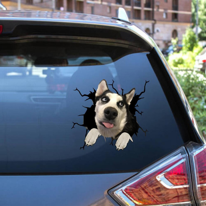 Siberian Husky Crack Window Decal Custom 3d Car Decal Vinyl Aesthetic Decal Funny Stickers Cute Gift Ideas Ae11088 Car Vinyl Decal Sticker Window Decals, Peel and Stick Wall Decals 12x12IN 2PCS
