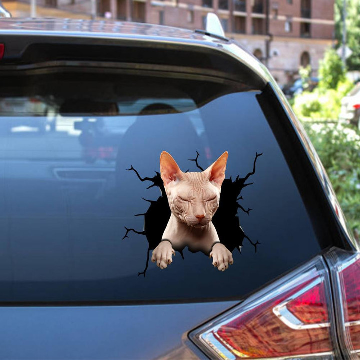 Sphynx Cat Crack Window Decal Custom 3d Car Decal Vinyl Aesthetic Decal Funny Stickers Cute Gift Ideas Ae11108 Car Vinyl Decal Sticker Window Decals, Peel and Stick Wall Decals 12x12IN 2PCS