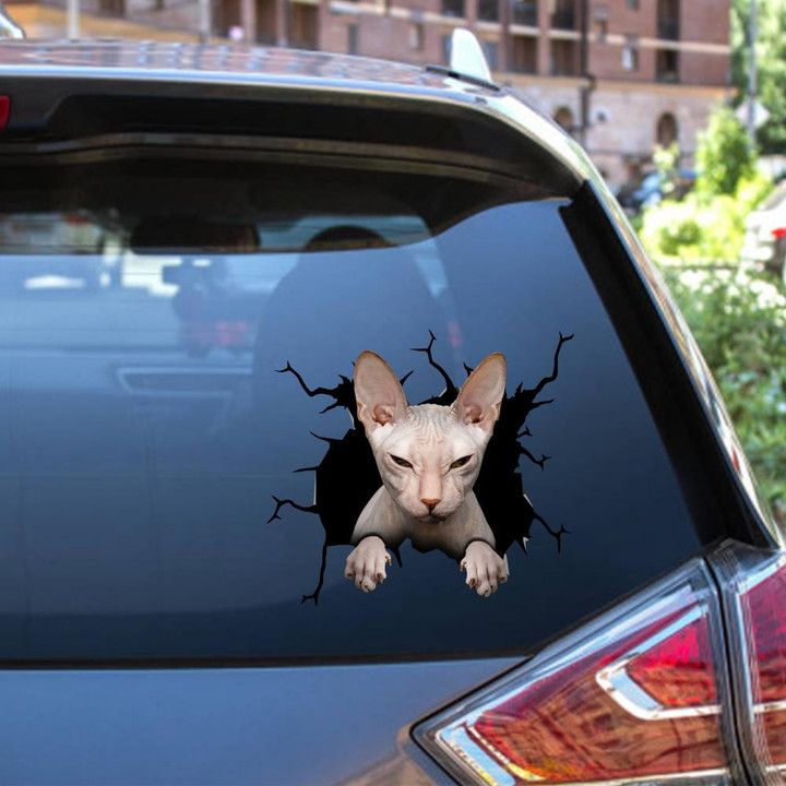 Sphynx Cat Crack Window Decal Custom 3d Car Decal Vinyl Aesthetic Decal Funny Stickers Cute Gift Ideas Ae11104 Car Vinyl Decal Sticker Window Decals, Peel and Stick Wall Decals 12x12IN 2PCS