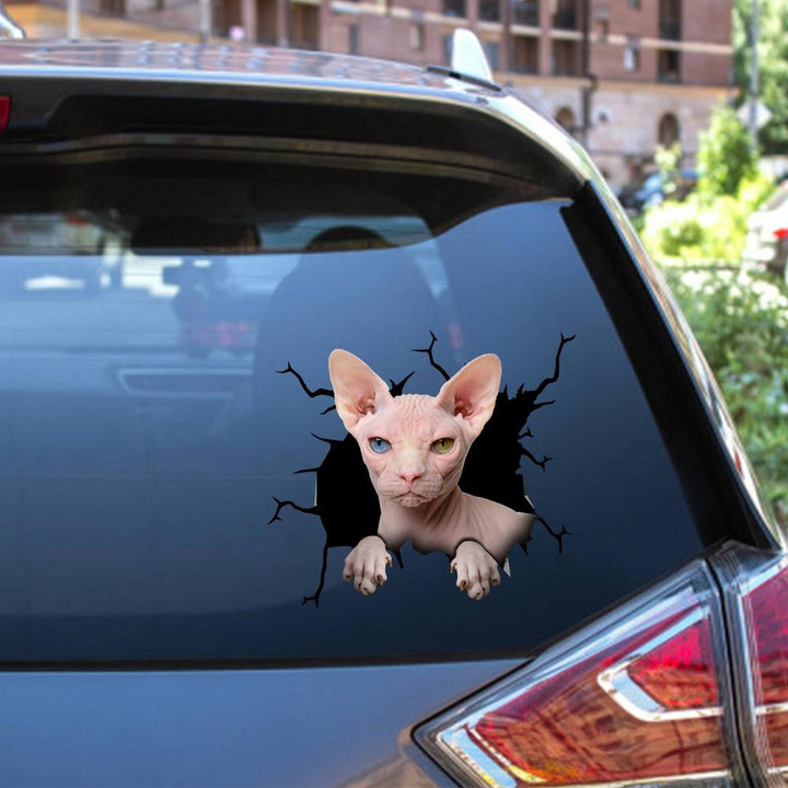 Sphynx Cat Crack Window Decal Custom 3d Car Decal Vinyl Aesthetic Decal Funny Stickers Cute Gift Ideas Ae11105 Car Vinyl Decal Sticker Window Decals, Peel and Stick Wall Decals 12x12IN 2PCS