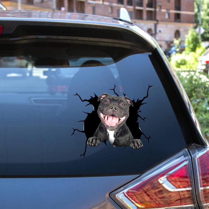 Staffordshire Bull Terrier Crack Window Decal Custom 3d Car Decal Vinyl Aesthetic Decal Funny Stickers Cute Gift Ideas Ae11116 Car Vinyl Decal Sticker Window Decals, Peel and Stick Wall Decals 12x12IN 2PCS