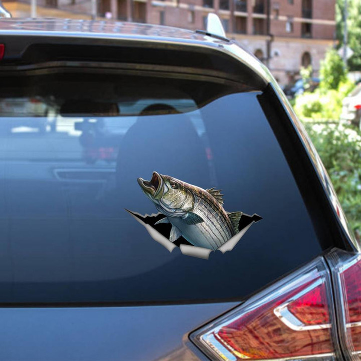 Striped Bass Crack Window Decal Custom 3d Car Decal Vinyl Aesthetic Decal Funny Stickers Home Decor Gift Ideas Car Vinyl Decal Sticker Window Decals, Peel and Stick Wall Decals 12x12IN 2PCS