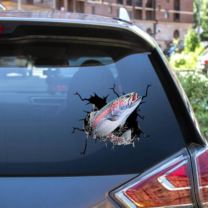 Trout Fishing Crack Window Decal Custom 3d Car Decal Vinyl Aesthetic Decal Funny Stickers Home Decor Gift Ideas Car Vinyl Decal Sticker Window Decals, Peel and Stick Wall Decals 12x12IN 2PCS