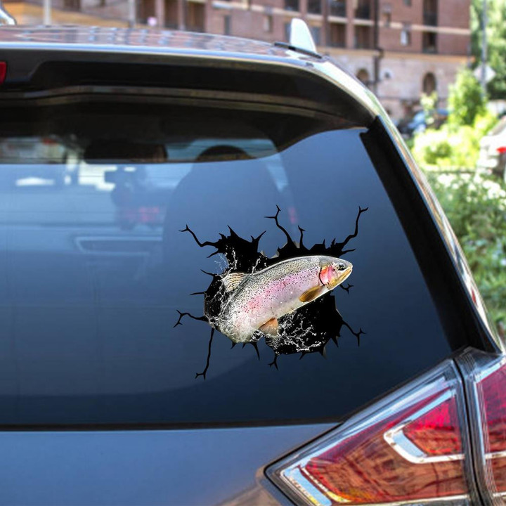 Trout Fish Crack Window Decal Custom 3d Car Decal Vinyl Aesthetic Decal Funny Stickers Home Decor Gift Ideas Car Vinyl Decal Sticker Window Decals, Peel and Stick Wall Decals 12x12IN 2PCS