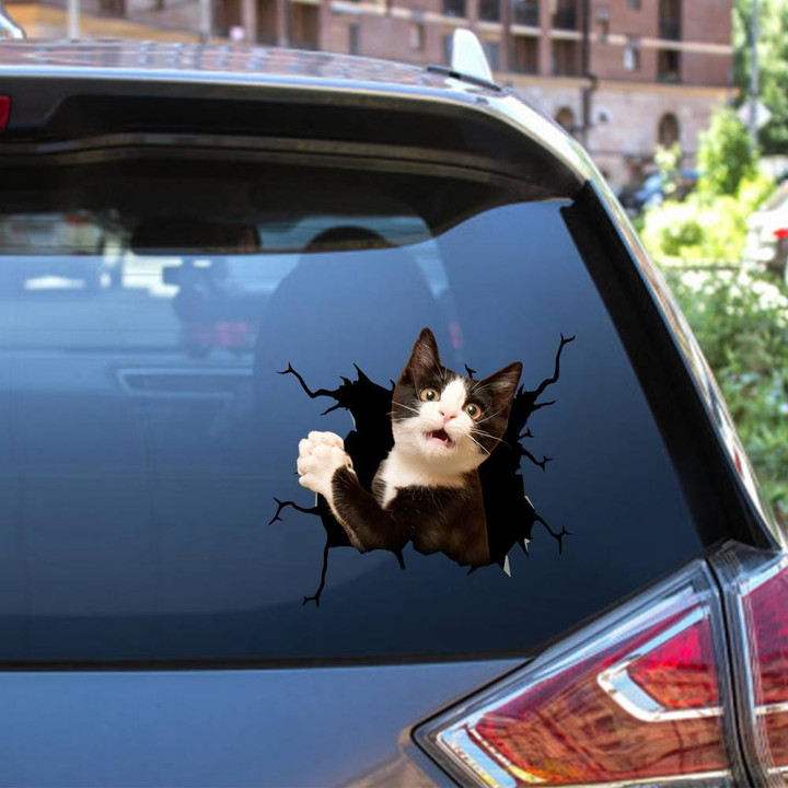 Tuxedo Cat Crack Window Decal Custom 3d Car Decal Vinyl Aesthetic Decal Funny Stickers Cute Gift Ideas Ae11167 Car Vinyl Decal Sticker Window Decals, Peel and Stick Wall Decals 12x12IN 2PCS