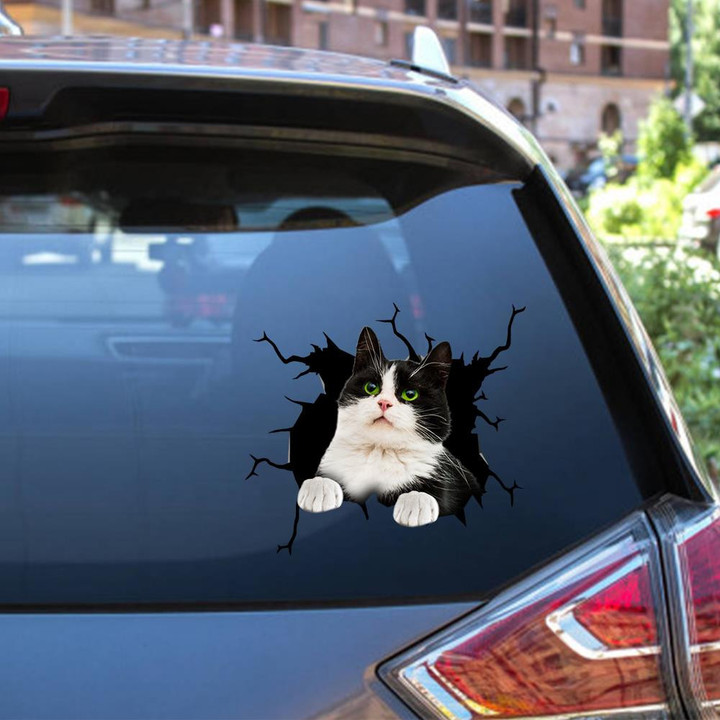 Tuxedo Cat Crack Window Decal Custom 3d Car Decal Vinyl Aesthetic Decal Funny Stickers Cute Gift Ideas Ae11165 Car Vinyl Decal Sticker Window Decals, Peel and Stick Wall Decals 12x12IN 2PCS
