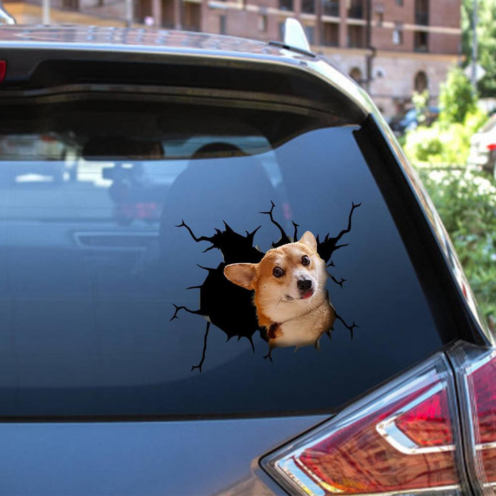 Welsh Corgi Crack Window Decal Custom 3d Car Decal Vinyl Aesthetic Decal Funny Stickers Cute Gift Ideas Ae11183 Car Vinyl Decal Sticker Window Decals, Peel and Stick Wall Decals 12x12IN 2PCS