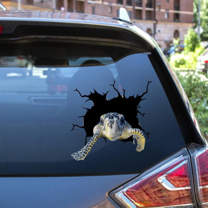 Turtle Crack Window Decal Custom 3d Car Decal Vinyl Aesthetic Decal Funny Stickers Home Decor Gift Ideas Car Vinyl Decal Sticker Window Decals, Peel and Stick Wall Decals 12x12IN 2PCS