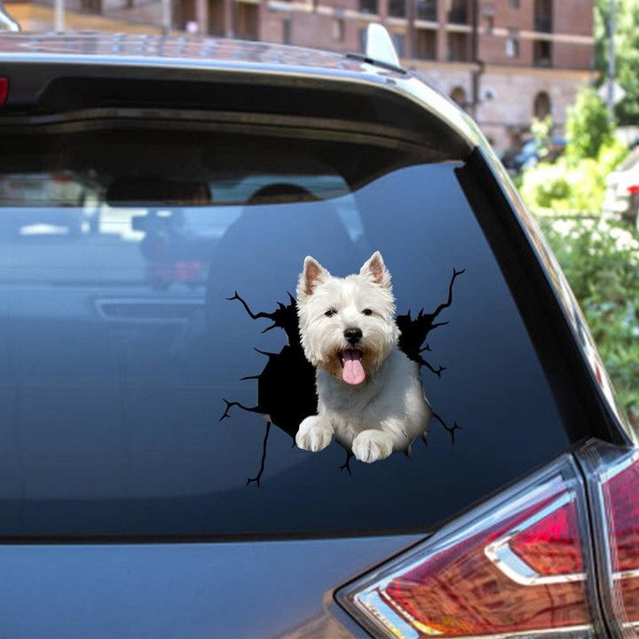 West Highland White Terrier Crack Window Decal Custom 3d Car Decal Vinyl Aesthetic Decal Funny Stickers Cute Gift Ideas Ae11190 Car Vinyl Decal Sticker Window Decals, Peel and Stick Wall Decals 12x12IN 2PCS