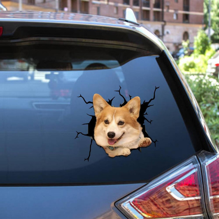Welsh Corgi Dog Crack Sticker Cute Valentines Day Ideas For Him.Png Car Vinyl Decal Sticker Window Decals, Peel and Stick Wall Decals 12x12IN 2PCS
