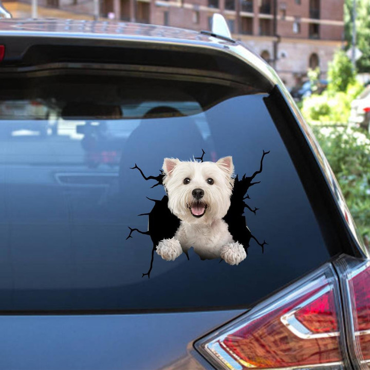 West Highland White Terrier Crack Window Decal Custom 3d Car Decal Vinyl Aesthetic Decal Funny Stickers Cute Gift Ideas Ae11192 Car Vinyl Decal Sticker Window Decals, Peel and Stick Wall Decals 12x12IN 2PCS