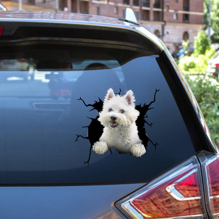 West Highland White Terrier Crack Window Decal Custom 3d Car Decal Vinyl Aesthetic Decal Funny Stickers Home Decor Gift Ideas Car Vinyl Decal Sticker Window Decals, Peel and Stick Wall Decals 12x12IN 2PCS