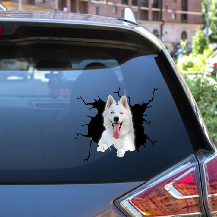 White German Shepherd Dog Breeds Dogs Puppy Crack Window Decal Custom 3d Car Decal Vinyl Aesthetic Decal Funny Stickers Home Decor Gift Ideas Car Vinyl Decal Sticker Window Decals, Peel and Stick Wall Decals 12x12IN 2PCS