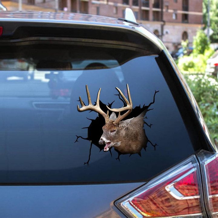 White Tailed Deer Crack Window Decal Custom 3d Car Decal Vinyl Aesthetic Decal Funny Stickers Home Decor Gift Ideas Car Vinyl Decal Sticker Window Decals, Peel and Stick Wall Decals 12x12IN 2PCS