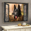 Black German Shepherd Tongue Out 3D Window View Wall Arts Painting Prints Th0402-Ptd Framed Prints, Canvas Paintings Framed Matte Canvas 8x10