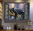 Bear 3D Window View Canvas Painting Art 3D Window View Wild Animals Lover Bear Lazy Christmas Framed Prints, Canvas Paintings Framed Matte Canvas 8x10