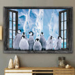 Penguins Ice 3D Window View Canvas Painting Art 3D Window View Animals Lover Gift Idea Framed Prints, Canvas Paintings Framed Matte Canvas 8x10