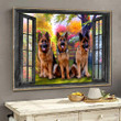 German Shepherd In Garden 3D Window View Wall Arts Painting Prints Th0403-Ptd Framed Prints, Canvas Paintings Framed Matte Canvas 8x10