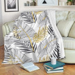 White Gold Glitter Tropical Palm Leaves Fleece Blanket