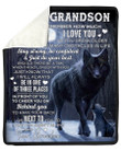 Grandson's Gift From Grandma Wolf Remember How Much I Love You Fleece Blanket Sherpa Blanket