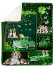 Beagle Truck Irish St Patricks Day Gift For Dog Lover Fleece Blanket