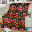 Orange And Pink Amaryllis Pattern Print Design Fleece Blanket
