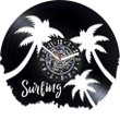 Surfing Vinyl Record Large Wall Clock Palm Trees Wall Art Original Decor For Apartment Surfing Artwork Birthday Gift For Friend
