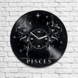 Pisces Vinyl Record Wall Clock Modern Bedroom Decor Wedding Gift Idea For Friend Zodiac Symbols Art