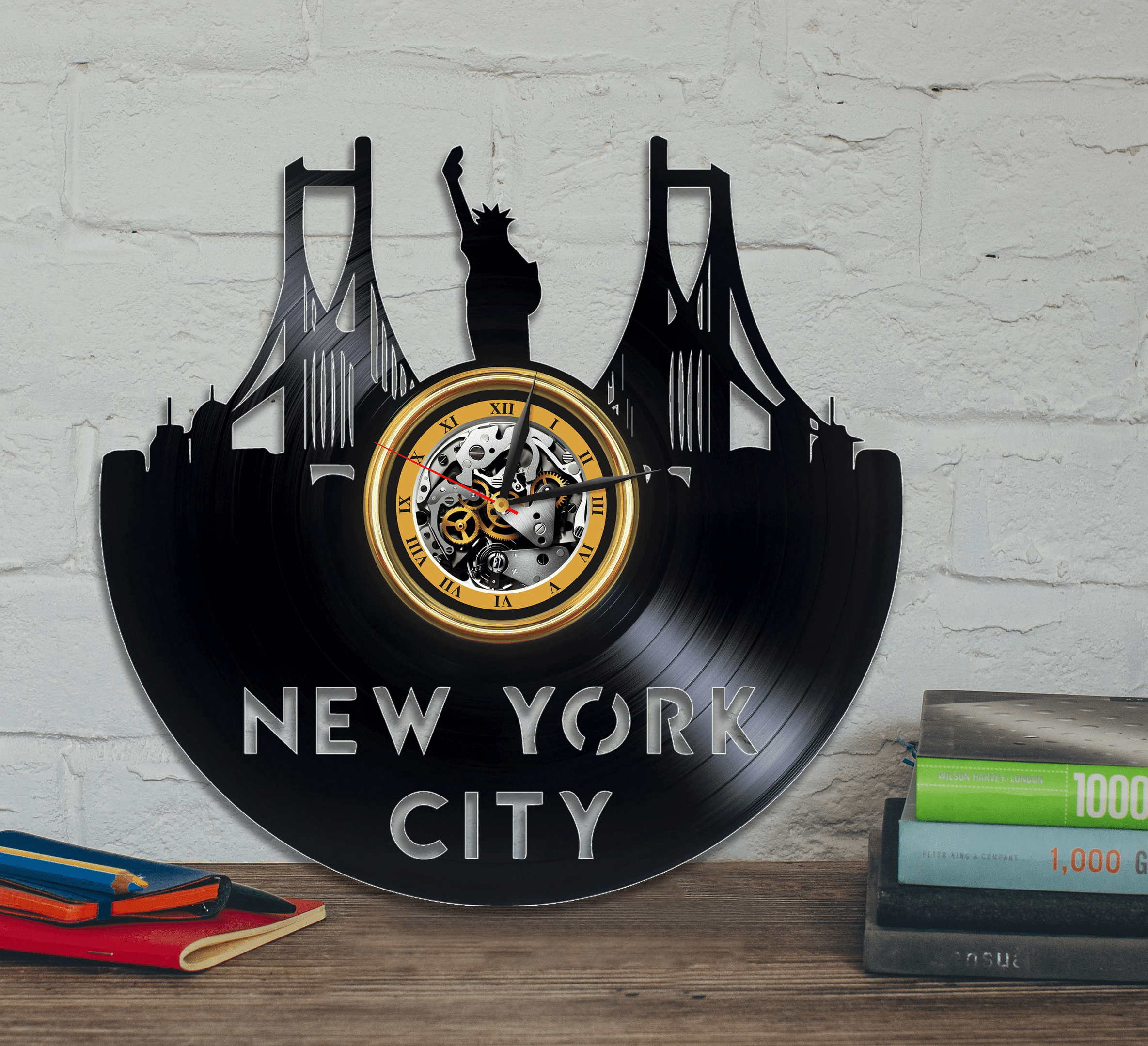 New York City Vinyl Record Unique Wall Clock Vintage Living Room Home D�cor Unusual Art Housewarming Gift For Family