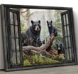 Bear 3D Window View Canvas Wall Art Painting Art Home Decor Living Decor Gift Black Bear Pine Forest Framed Prints, Canvas Paintings