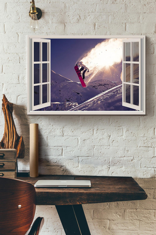 Vintage 3D Window View Home Gift Idea Skiing Mountain Afternoon Wall Art Decor Framed Prints, Canvas Paintings