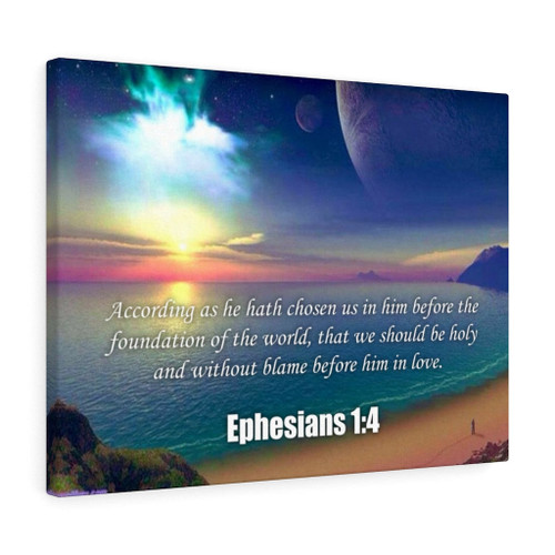 Scripture Canvas Foundation of the World Ephesians 1:4 Christian Wall Art Bible Verse Meaningful Home Decor Gifts Unique Housewarming Gift Ideas Framed Prints, Canvas Paintings