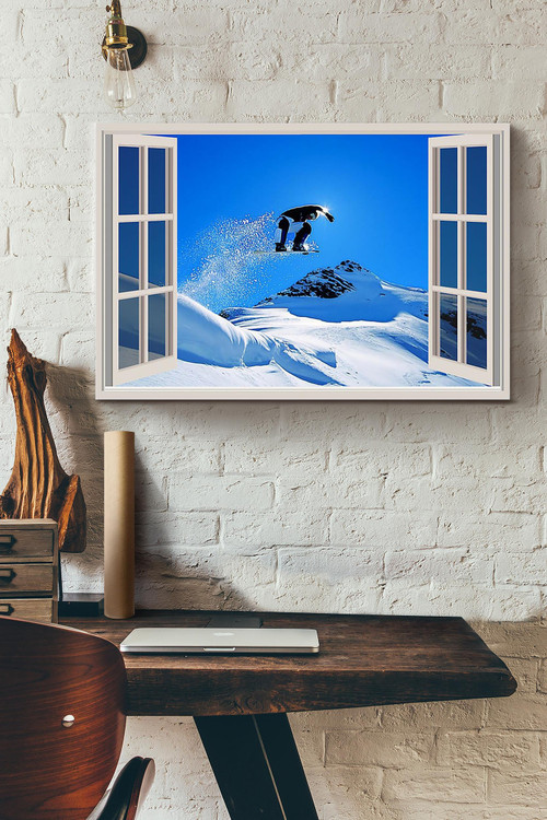 Vintage 3D Window View Home Decoration Gift Idea Skiing Mountain Morning Wall Art Decor Framed Prints, Canvas Paintings