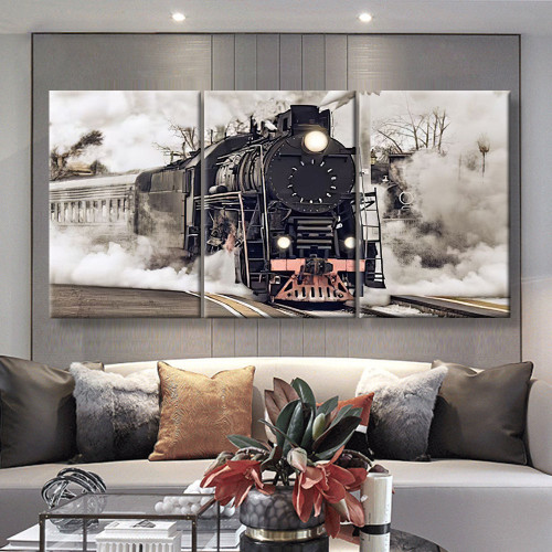 Steam Train Industrial, Multi Canvas Painting Wall Art Ideas, Multi Pieces Canvas Prints, 3Pcs 5Pcs Multi Panel Wall Art