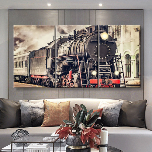 Train Industrial, Multi Canvas Painting Wall Art Ideas, Multi Pieces Canvas Prints, 3Pcs 5Pcs Multi Panel Wall Art