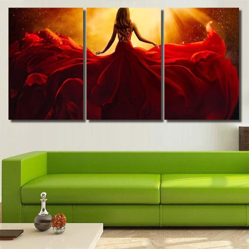 Fashion Model Back Side Red Flying 1 - Fantasy Canvas Print Panel Canvas, 3-5 Piece Canvas Art, Multi Panel Canvas Wall Art Poster Canvas Gallery Painting Framed Prints, Canvas Paintings
