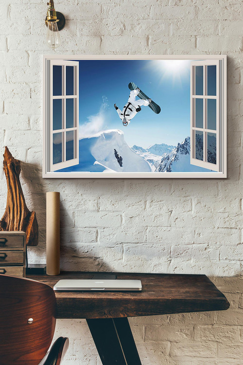 Skiing High Vintage 3D Window View Home Decoration Gift Idea Wall Art Decor Framed Prints, Canvas Paintings