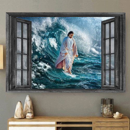 Jesus 3D Window View Canvas Wall Art Painting Art Wall Decor Godfather Waves Christitan Inspirte Home Decor Gift Idea Framed Prints, Canvas Paintings
