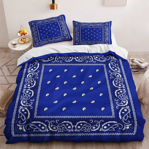Lavish Queen Bed Sheets Royal Blue Bandana Bedding Set Duvet (No Comforter) Full King Queen Size Bed Cover Set Duvet With Pillowcases