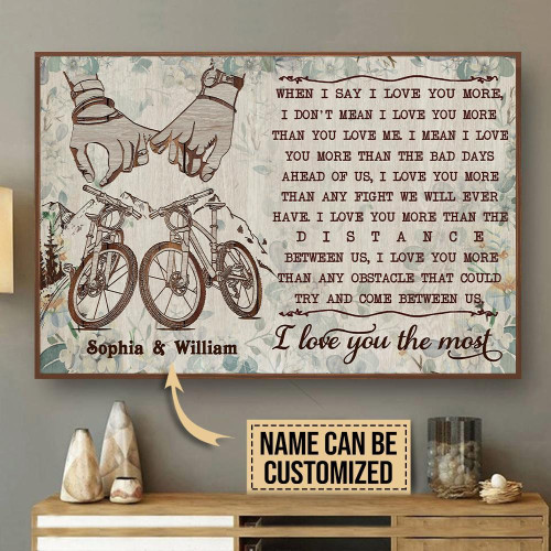 Aeticon Gifts Personalized Cycling Bicycle Floral I Love You The Most Canvas