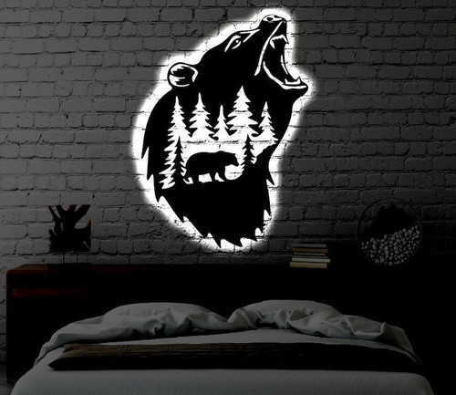 Bear LED Metal Art Sign Light up Bear Metal Sign Multi Colors Bear Sign Metal Nature Home Decor
