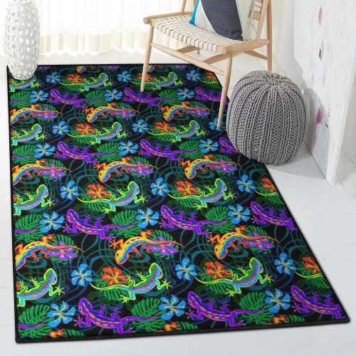 Flowers Cool Rugs Gecko Colorful Pattern 1 Rug Rectangle Rugs Washable Area Rug Non-Slip Carpet For Living Room Bedroom