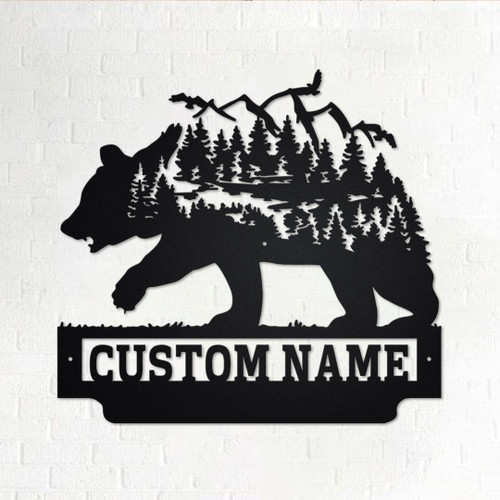 Custom Forest Mountain Bear Metal Wall Art, Personalized Bear Name Sign Decoration For Room, Bear Home Decor, Custom Bear, Bear Animal Lover Laser Cut Metal Signs Custom Gift Ideas